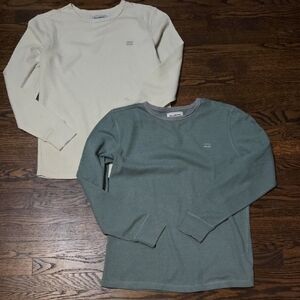 Long Sleeve Waffleknit Shirts in Cream and Green
